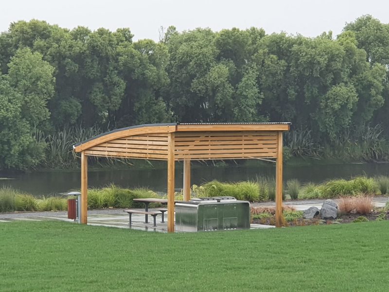 Foxton River Loop-Kiwi Curved shelter, Colonial Bins, Woodlands table settings & playground (1)