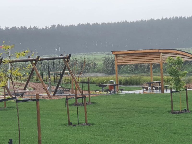 Foxton River Loop-Kiwi Curved shelter, Colonial Bins, Woodlands table settings & playground (2)