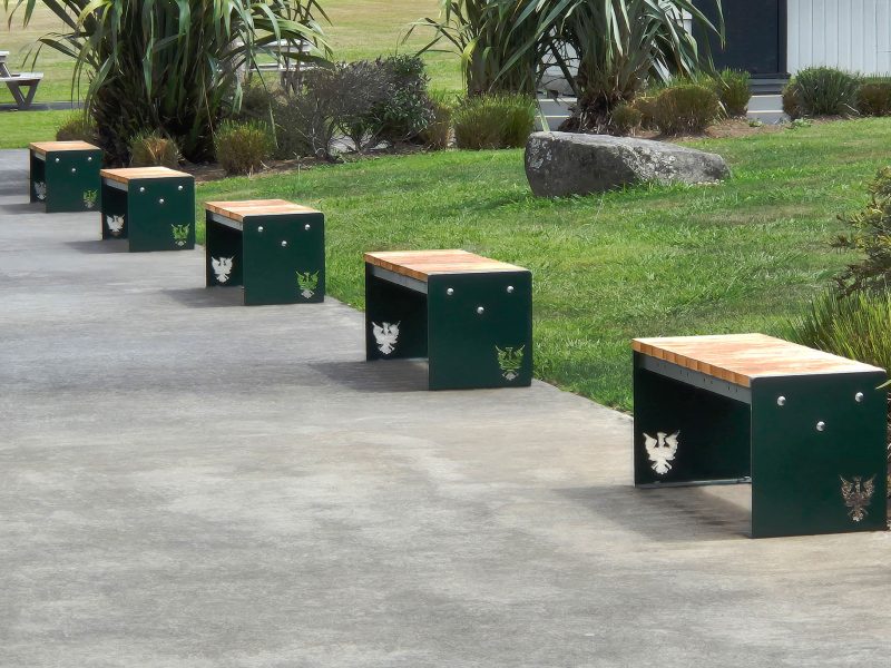 Paeroa College- Legend Benches with cut out school logo